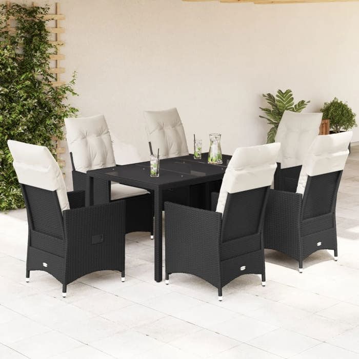 VidaXL Garden Dining Set Cushions 7pcs Black Wicker, Outdoor Dining Set 3276695