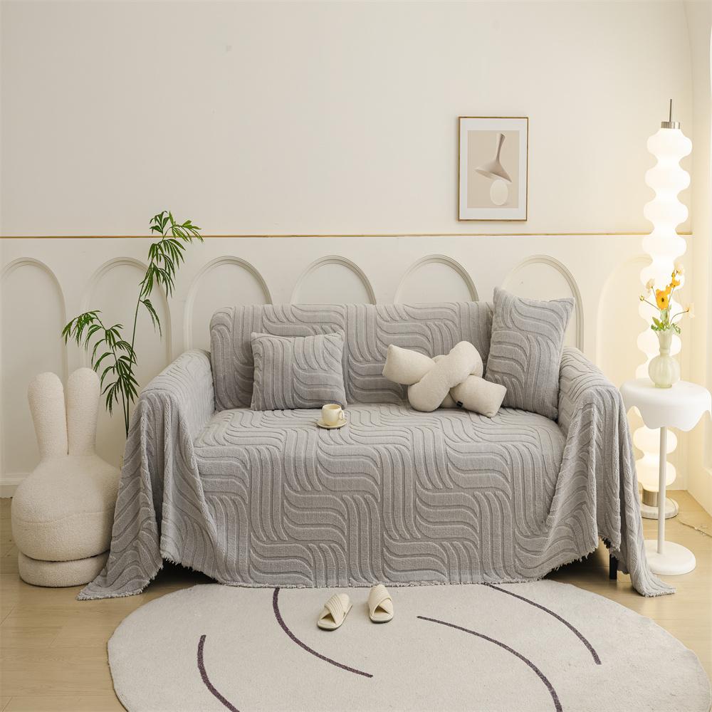 Plush Sofa Cover Autumn Winter Full Coverage Wrap-Around Sofa Sheet Cover Protector Simple Design