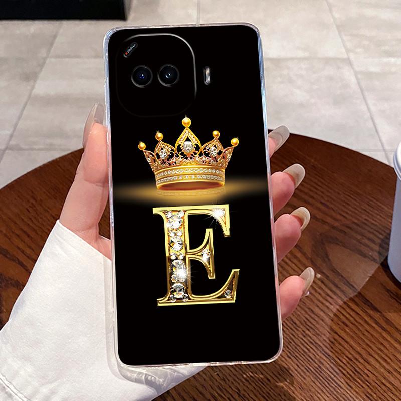 Shockproof Phone Case For Vivo iQOO Z11 Turbo Transparent TPU Soft Casing Luxury Lucky Initial Letter With Crown Couple Shell