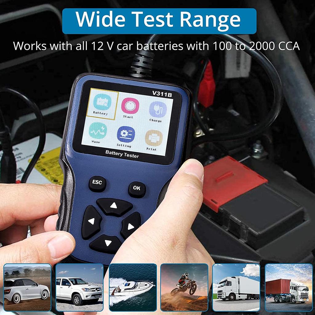12V Car Battery Tester, 100-2000CCA Fast Accurate 12V Battery Load Tester, Digital Battery Analyzer for Car Truck Motorcycle ATV SUV Boat Yacht