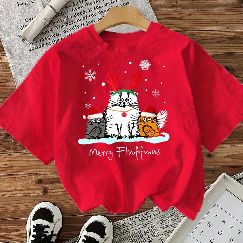 New Christmas ShortSleeve TShirts Santa Claus and Reindeer Prints Short Sleeve Roundneck Soft Women Daily Wear Clothing