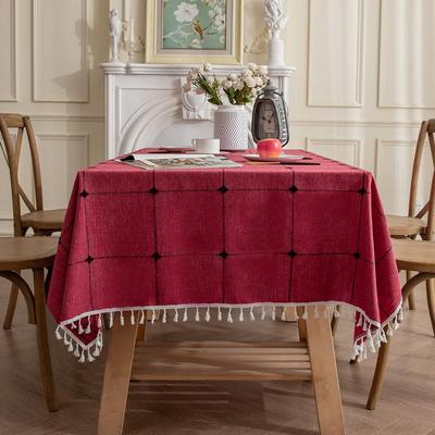 Baumwolle Leinen Quadratische Stickerei Quaste Tischdecke Staubdicht Kariert Tischdecke Für Weihnachten Küche Esszimmer Tischplatte Deko