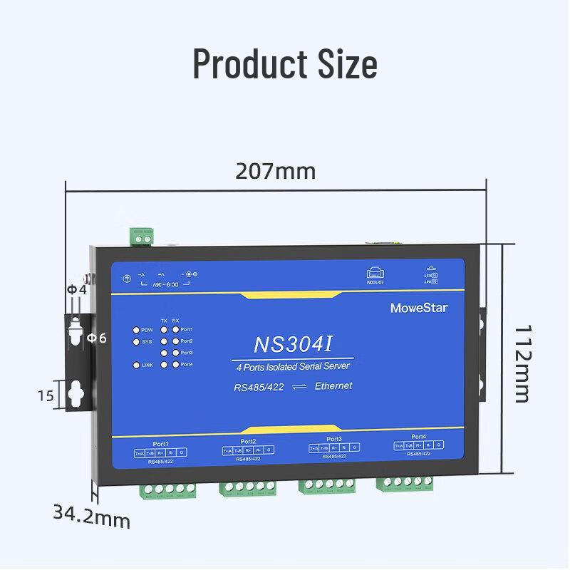 MoweStar 4-Port Industrial Serial To Ethernet Server