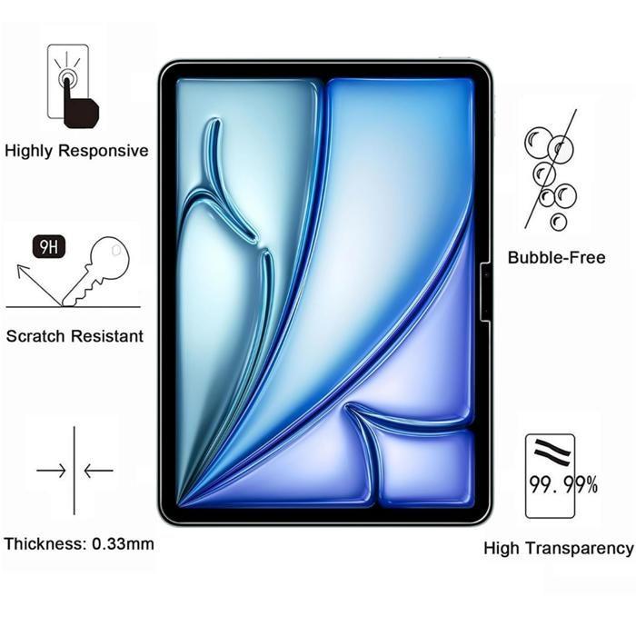 Tempered Glass - Phonillico - iPad Air 2024 13 Inch M2 - Pack of 2 - Scratch Resistant - Wipes Included