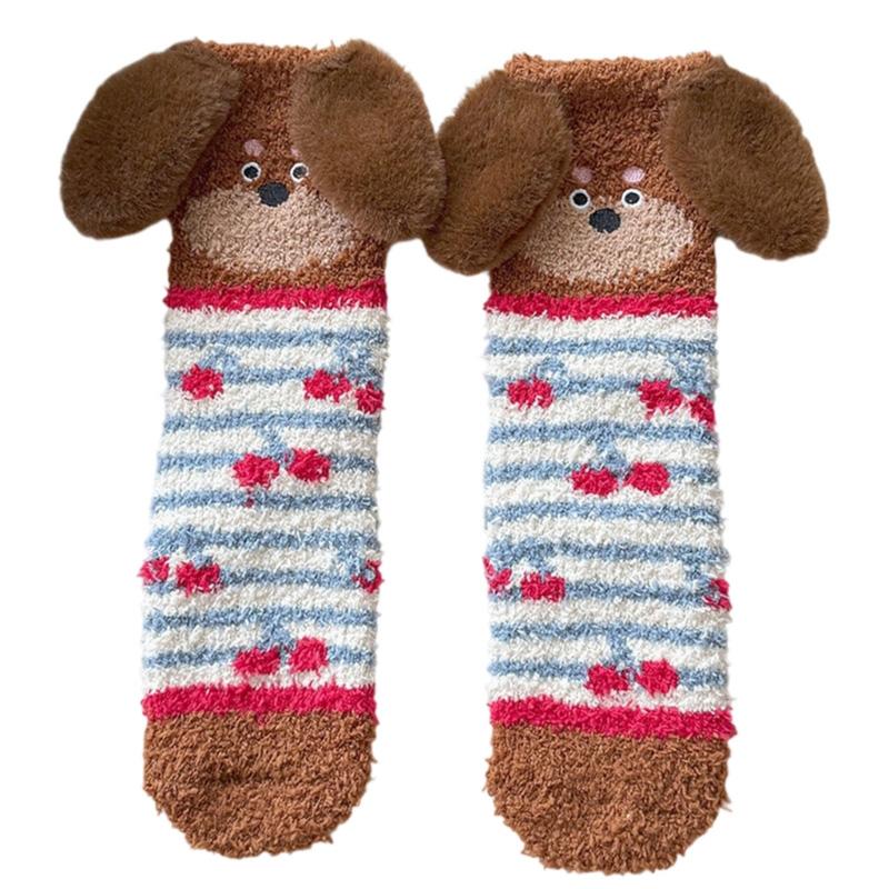 

1Pair Sausage Dog Cartoon Sleep Socks Skin-friendly Floor Socks Warm Coral Fleece Socks Comfortable Thick Socks B синий