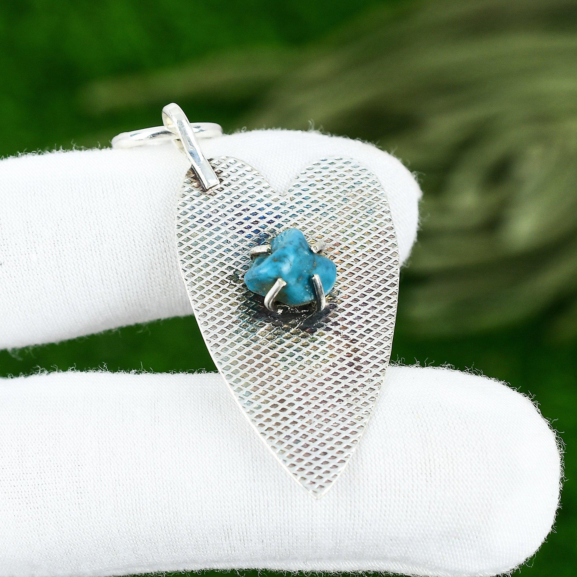 

Sterling Silver Pentagon Arizona Turquoise Rough Gemstone Mother Pendant Jewelry