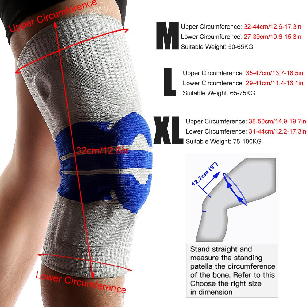 Ginocchiera Compressione con Supporto a Molla in Gel di Silicone per Menisco Strappato Artrite Corsa Stabilizzatore Rotula Uomo