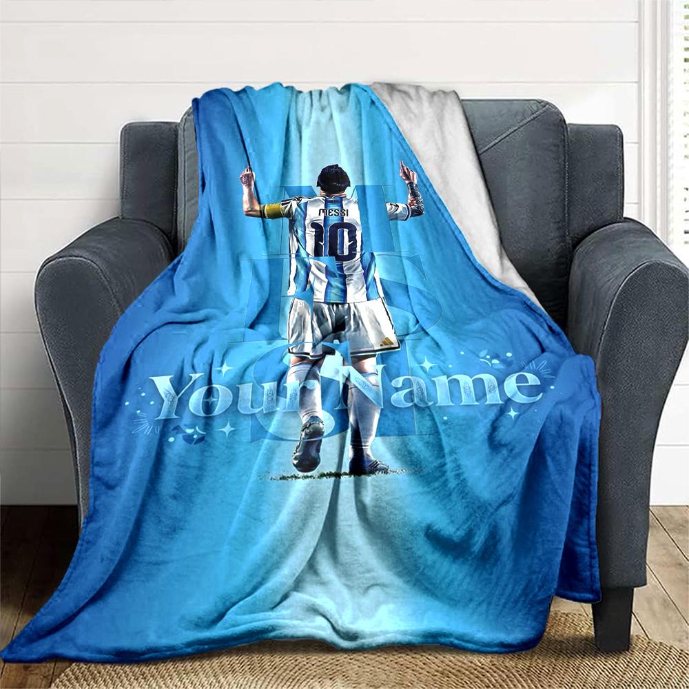 Football Messi Customize Text Blanket Cozy Customizable Blanket Soft Warm Cozy Throw For Bed Seaside Living Room Office Chair Four Seasons Multipurpos