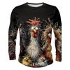 Funny 3D Chicken Print Men's Long Sleeve T-shirt New Autumn Oversized Pullover Hip Hop Punk Clothing Casual Fashion Top