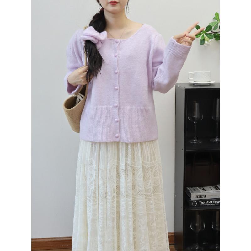 

Мягкий восковой свободный и сладкий вязаный кардиган с тесьмой, новый свитер «нежный ветер» на осень и зиму, куртка для женщин one size fits all фиолетовый