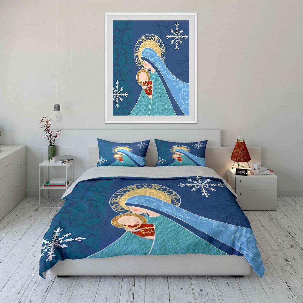 Holy Mother and Child Design Bedding Duvet Cover Set Duvet Cover Pillowcases (1*Duvet Cover 2*Pillowcases, Without Duvet Insert)