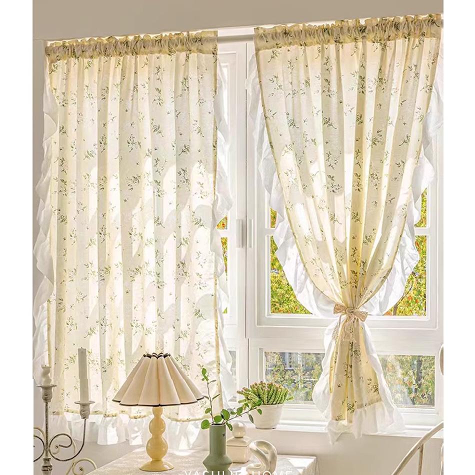 Koreaanse Ruches Margriet Gordijnen Stangzak Gordijn Bloemen voor Keuken Slaapkamer Woonkamer Erker Kast Gordijn 1PC W150xH80cm&Rod Pocket