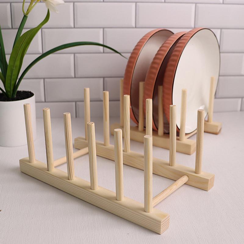 Wooden Multifunction Kitchen Organizer Durable Drying Pot Lid Holder Book Display Stand Cups Shelf Dish Drain Rack