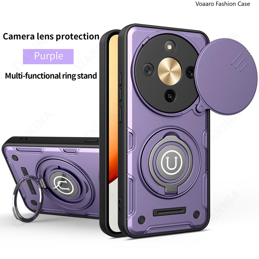 Slide Lens Camera Protection Funda for Honor X9D 5G Case Magnetic Rotate Ring Kickstand Cover for Honor X70 5G Armor Case