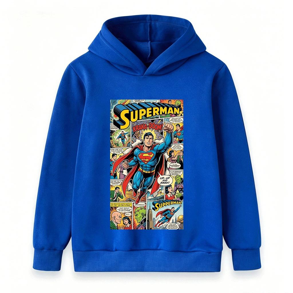 Kids Boys Girls Pullover Hoodie, Retro Comic Print Long Sleeve Casual Hooded Sweatshirt for Super Hero Themed Daily Wear