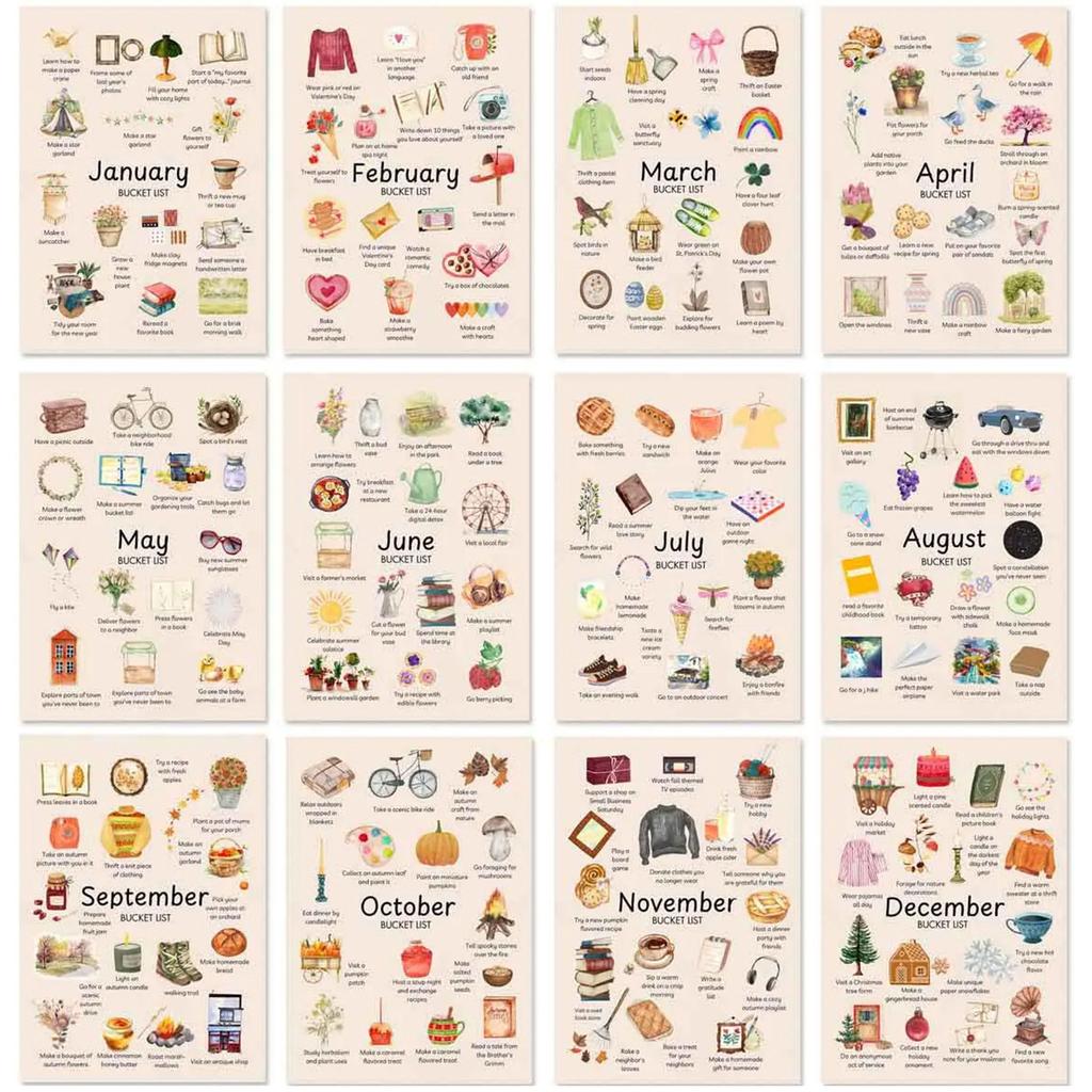 2026 Wish List Calendar Art Durable Paper Watercolor Monthly Planner for Office Home Decor