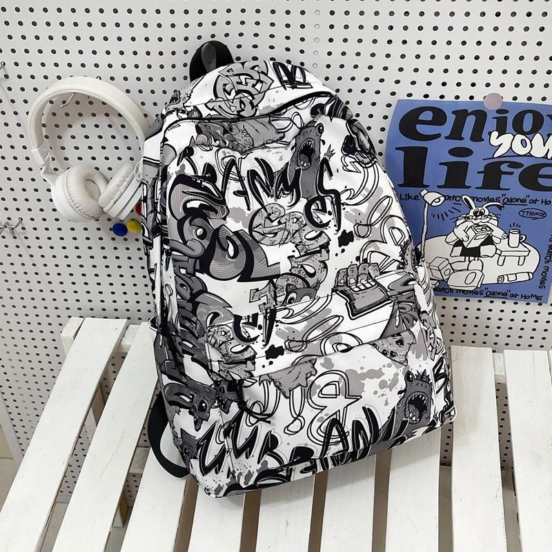 i new high-value personalized graffiti cool backpack junior high school students contrasting color backpack