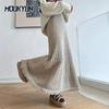 Korean Fashion Autumn Winter Women Midi Warm Skirt High Waist Beige Black Khaki Knitting Skirt Tassel Mermaid Knitted Thick Skirts