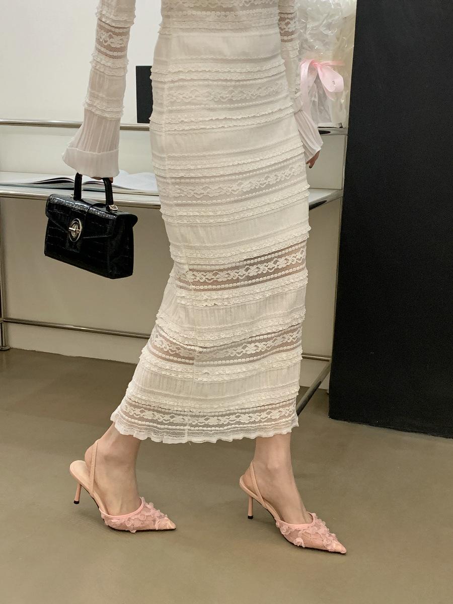 

Темперамент! Тонкий каблук средний каблук ленивые шлепанцы дизайн с цветами полушлепанцы 2025 сандалии уличные туфли феи вечерние туфли 39 розовый