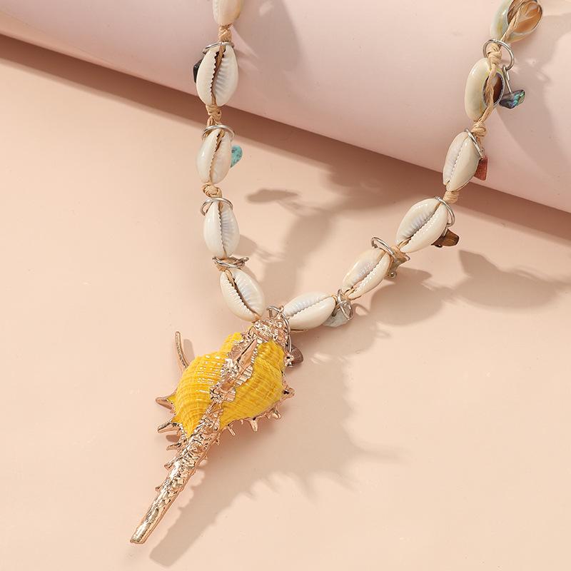 Handmade Natural Conch Shell Cross Pendant Bohemian Beach Necklace
