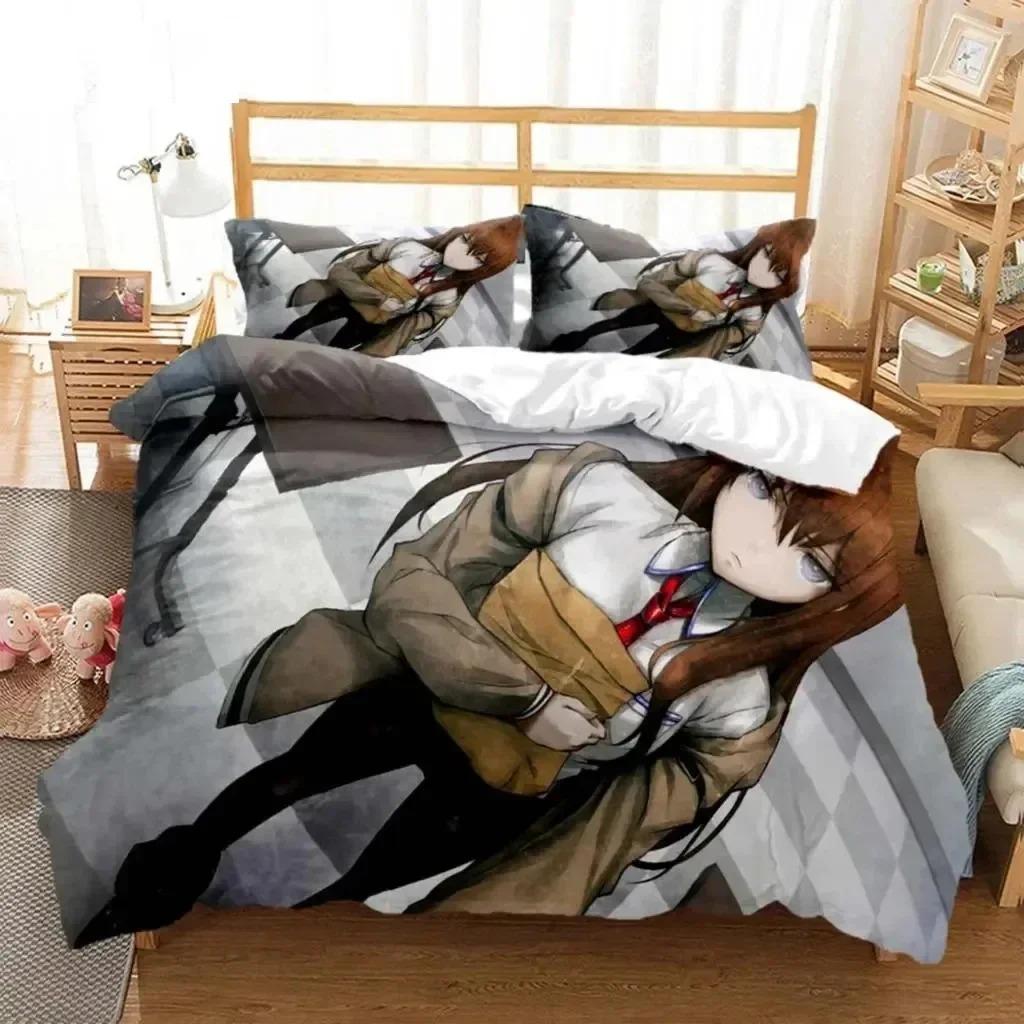 3D-Druck Anime Steins Gate Bettwäsche-Set Doppelbett Twin King Weiche Bettbezug Warme Decke Kissenbezug Junge Männer Junge Frauen Erwachsene Schlafzimmer