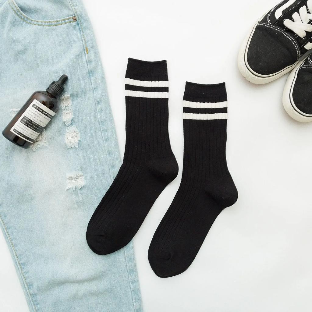 Retro Striped Sports Women Socks Japanese Fashion High School Girls Socks Casual Fashion Harajuku Streetwear Knitting Long Socks