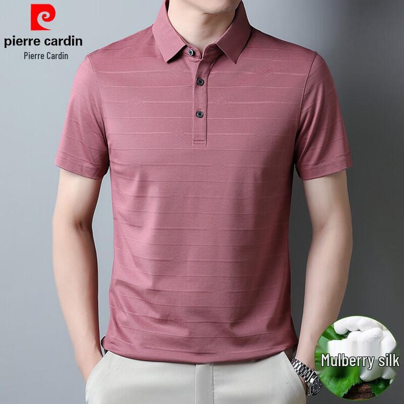 Pierre Cardin Men's Striped Mulberry Silk Blend Polo T-Shirt