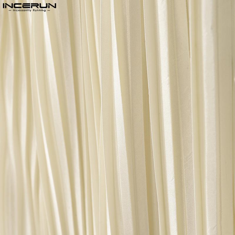 INCERUN Men Elastic Waist Pleated Casual Loose Half Pants Shorts