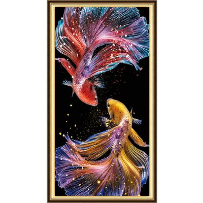 Broderie Point de Croix Poissons Imprimés Princesses Poissons Rouges Kits Point de Croix Broderie Complète Carpes Point de Croix Décoration de Maison