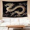 2026 Happy New Year Tapestry  Dragon Pattern Swirl Cloud Anime Home Decor Polyester Printed Wall Hanging