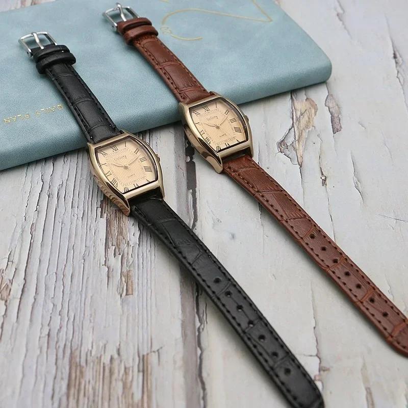 Uhr für Frauen Kleine Damen Armbanduhren Braun Retro Vintage Leder Armband Uhr Schwarz Quarz Armbanduhren Reloj Mujer