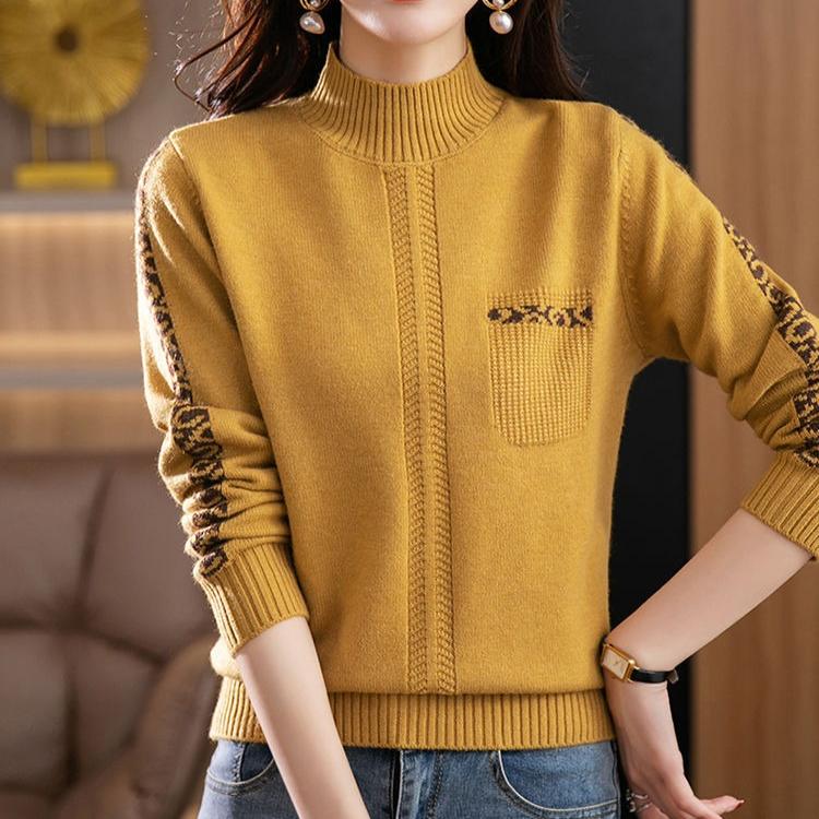Half Turtleneck Warm Sweater for Women Short Solid-color Loose Knitted Sweater for Autumn and Winter Casual Long-sleeved Pullover