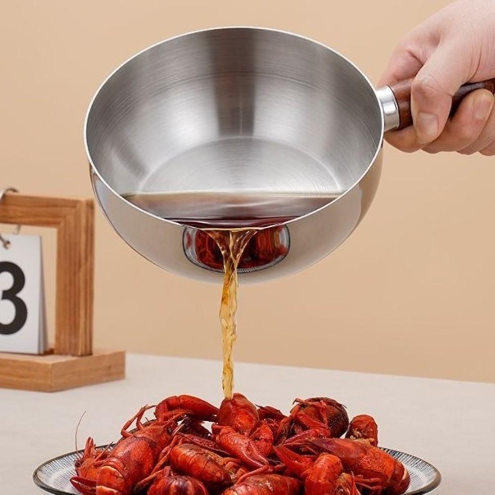 Wooden Handle Single-person Pot Thickened Heat-Resistant Stainless Steel Pot Non-stick Even Heat Distribution Yogurt Bowl