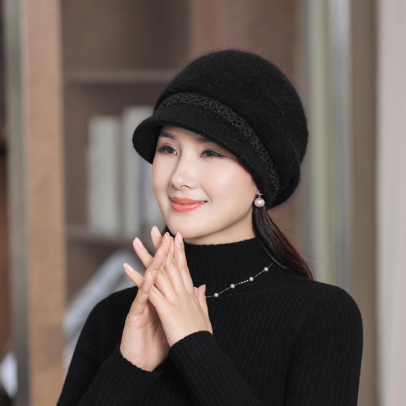 Autumn and Winter Solid Color Knitted Warm Knitted Hat for Mom Middle Aged and Elderly Female Duck Tongue Hat