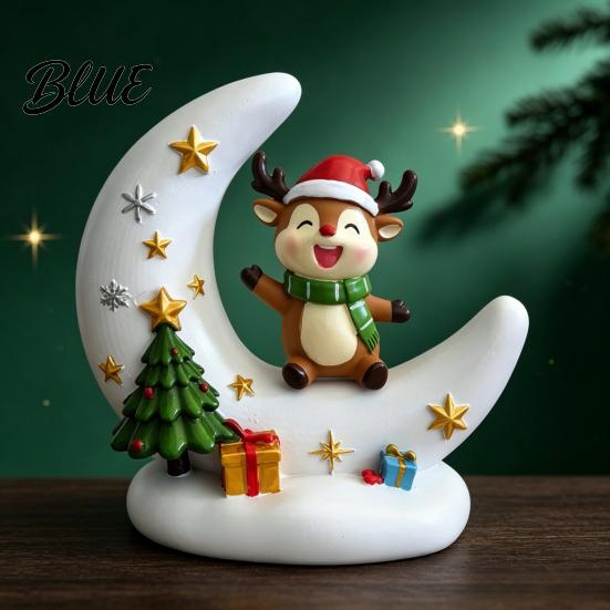 Glowing Desktop Decorations Christmas Moon Night Light with Santa Claus, Resin Decoration Warm LED Home Decor Glow, Holiday Tabletop Ornament for Desk