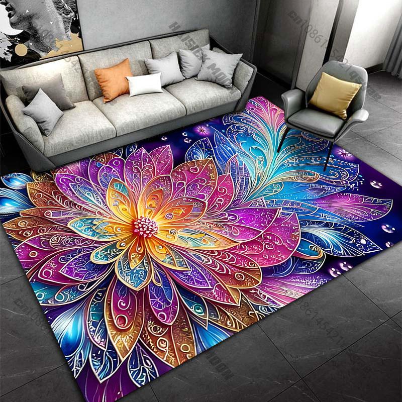 Colorful Intricate Floral Design Carpet Yoga Living Room Room Decor Children's Crawling Mat Doormat Area Rug Games Mat