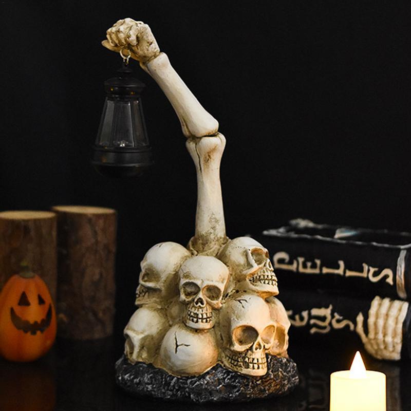 Halloween Skeleton Hand Statue Hexagonal Lamp Horror Garden Ghost Skull Decoration Solar Lantern Skeleton Hand Resin Statue