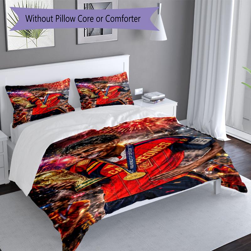 Lamine Yamal Barcelona Football Jersey Bedding Set,Comfort Bed Linen for Boys Room Decoration,Perfect Gift for Match Fans,Wrinkle Resistant Duvet Cove