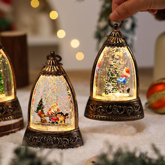 Christmas Snow Ball Lantern Bell Shape Swirling Glitter Christmas Lamp for Holiday Home Office Tabletop Decor