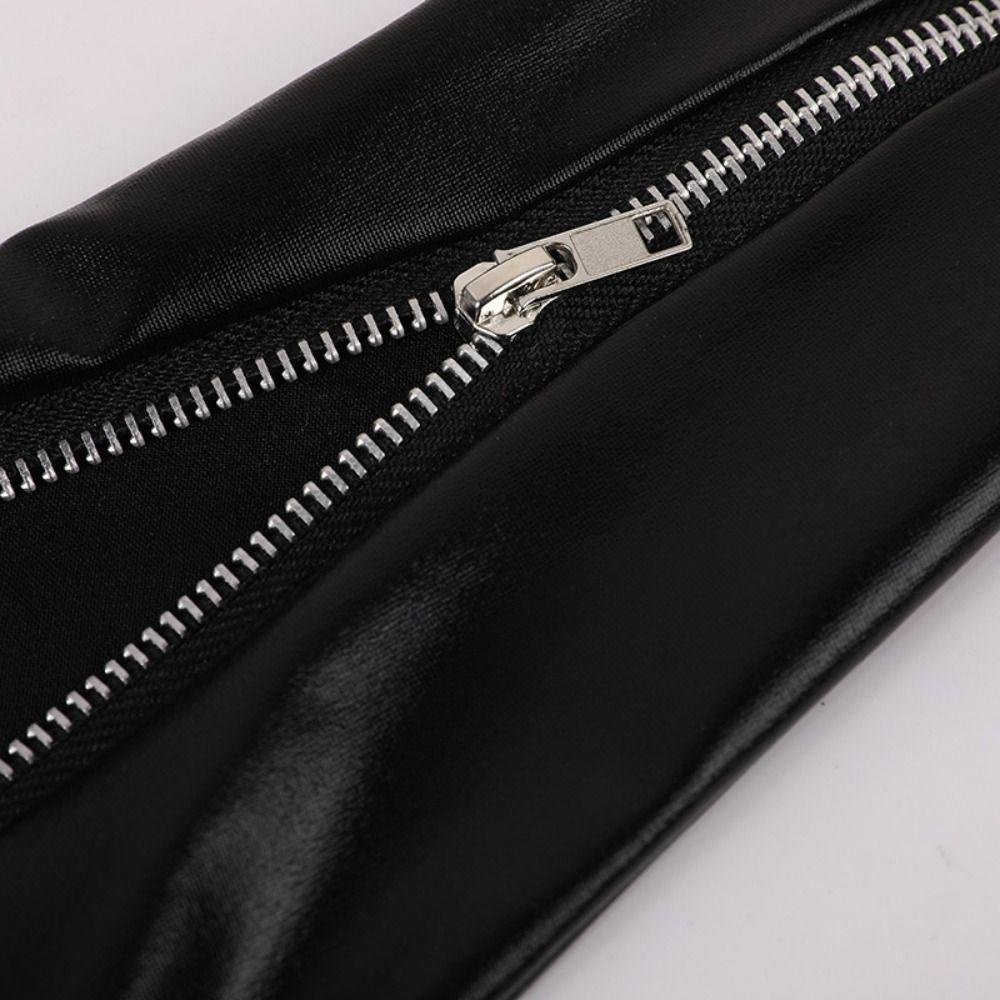 Elastic Patent Leather Black Gloves Shiny Women Gloves Fashion Zipper Long Gloves  Women
