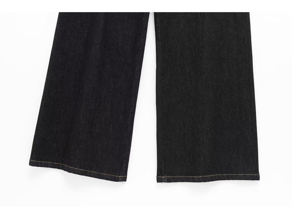 2025 Spring High-Waist Wide-Leg Jeans with Pocket Detail - European & American Style