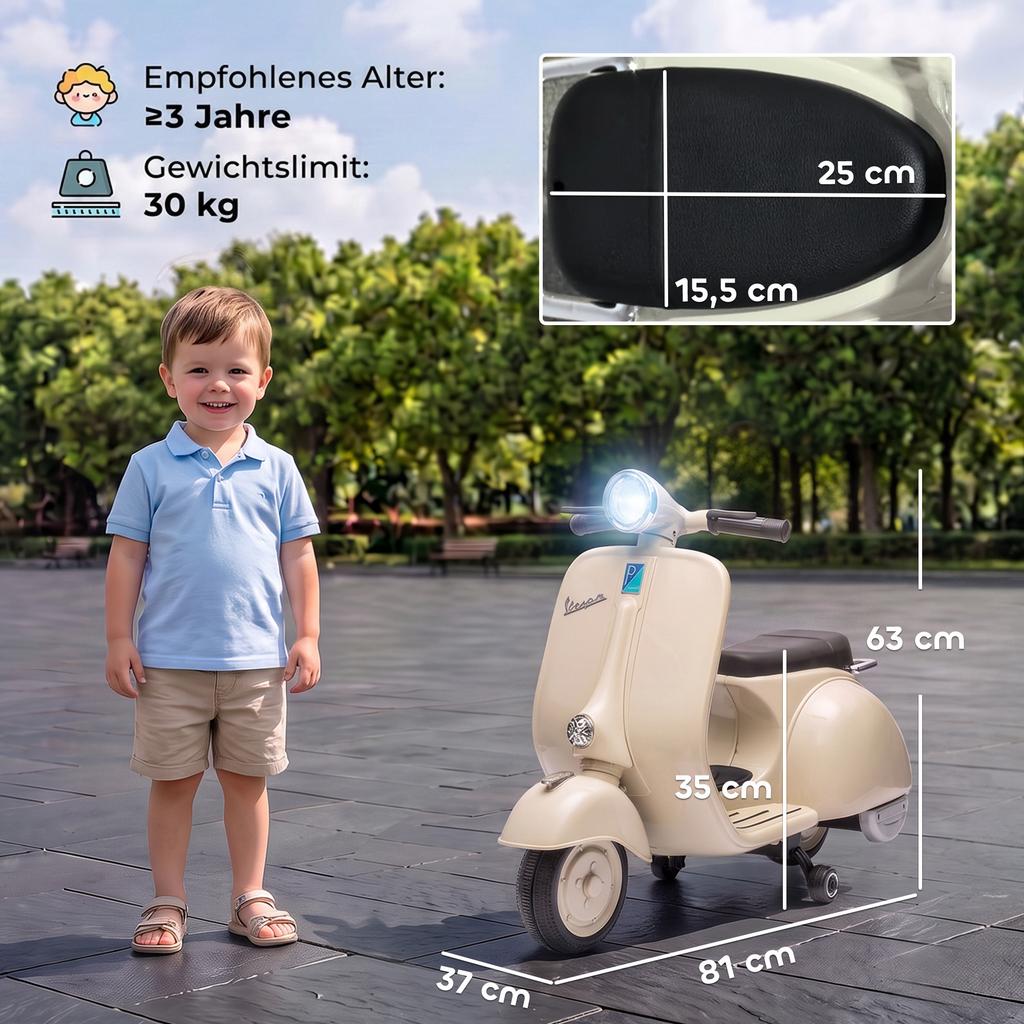 Electric Motorcycle Kids VESPA 6V Electric Motorcycle Lithium Battery White