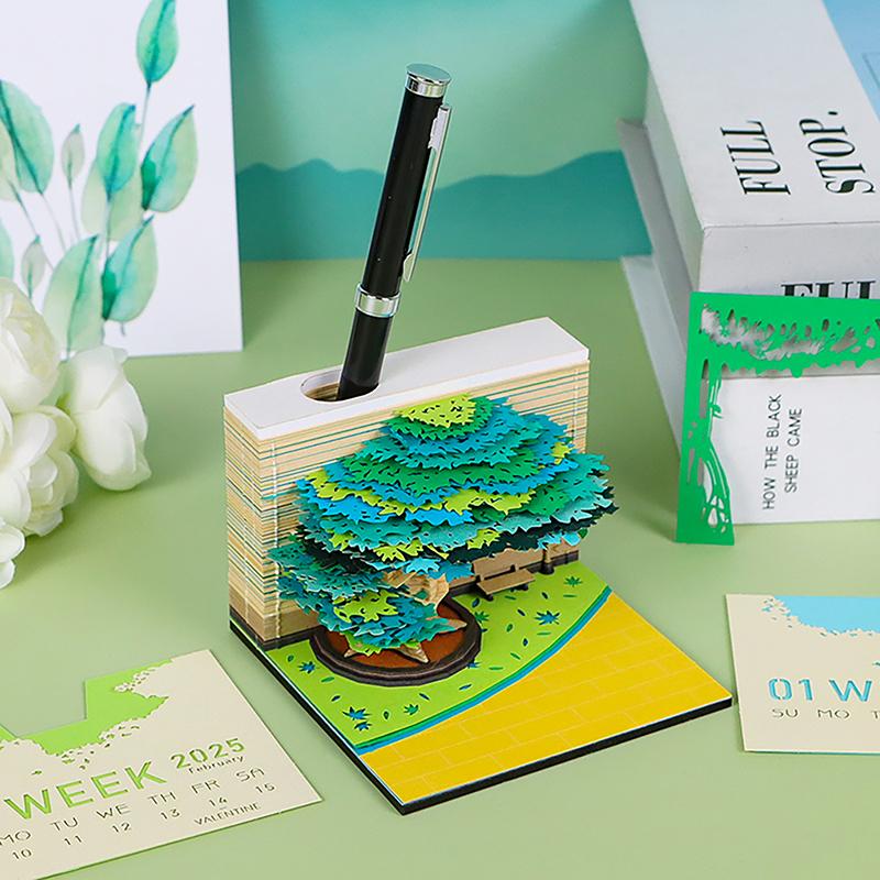 Časový kalendář 2026 Stolní kalendář s LED světlem 3D odtrhávací kalendář Papírové řezbářské umění Poznámkový blok Dárek Vánoce