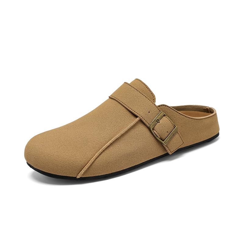 Men's Suede Clogs Fashion Leather Mules Cozy Footbed Slippers with Adjustable Buckle AntiSlip Cork Slippers Unisex Mules