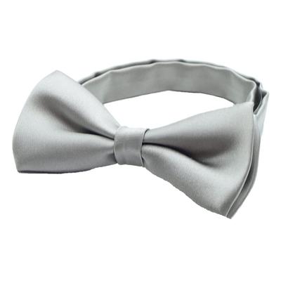 [D+Arts] Formal Silver Bow Tie, Plain Satin Silk, Made In Japan, Nishijin Weave (Silver)