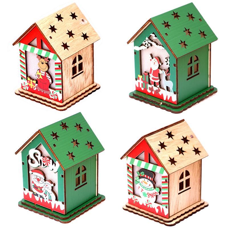 Christmas Gift Decorations Christmas Wood House Children's Handmade DIY Christmas Tree Decoration Cabin