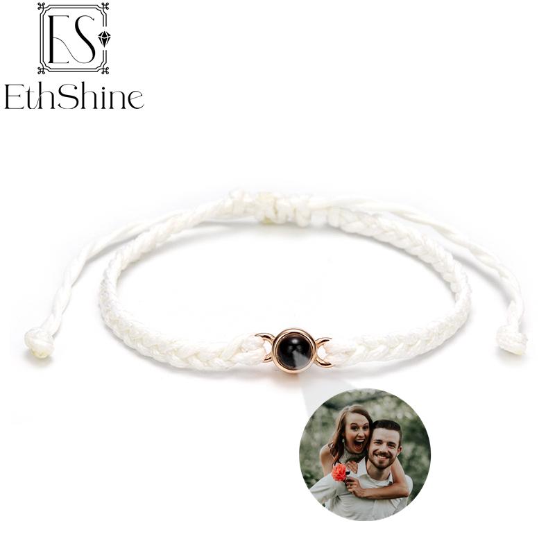 EthShine Personalized 925 Silver Circle Photo Bracelet Projection Bracelets Custom Photo Bracelet Couple Memorial Gift Women