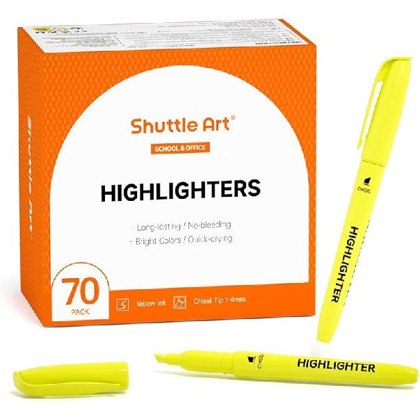 Shuttle Art Yellow Highlighters, 30 Pack Highlighters Bright Colors, Chisel Tip Dry-Quickly Non-Toxic Highlighter markers for Adults Kids