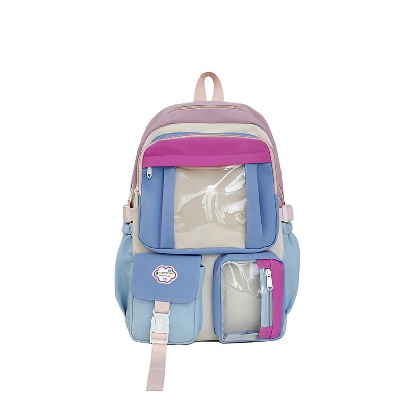 Color Block Student Schoolbag Multi-functional Large Capacity Backpack Lightweight Travel Backpack