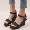 Fashion Woven Pu Leather Black Sandals for Women Summer 2025 Back Strap High Heel Sandal Female New Open Toe Platform Sandalias Mujer